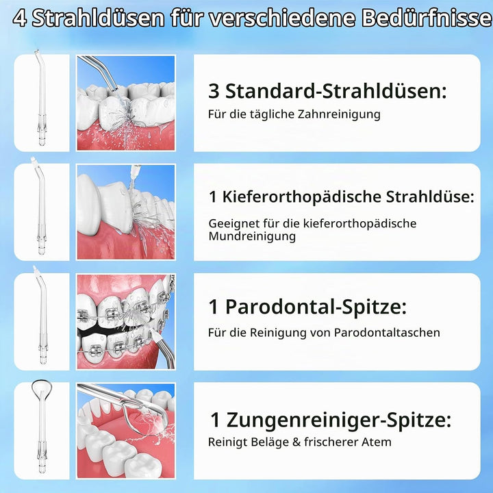 Munddusche Kabellos,Elektrische Zahnreiniger 5 Modi&amp;300ML, Munddusche Testsieger mit 6 Jet-Tipps, Tr
