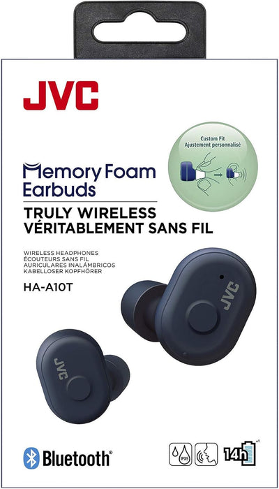 JVC HA-A10T-AU Truly Wireless In-Ear Bluetooth Kopfhörer mit Memory Foam Ohrstücken, Farbe Indigo-Bl