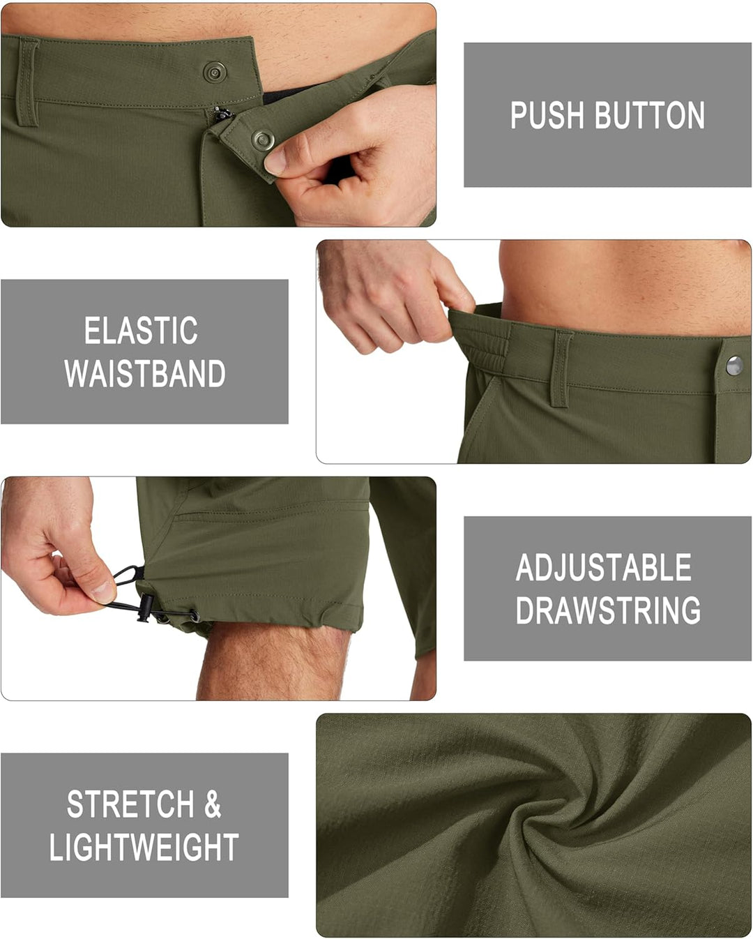 MAGCOMSEN Herren 3/4 Hose Schnelltrocknend Outdoor Shorts mit 7 Taschen Leicht Sommer Caprihose Atmu