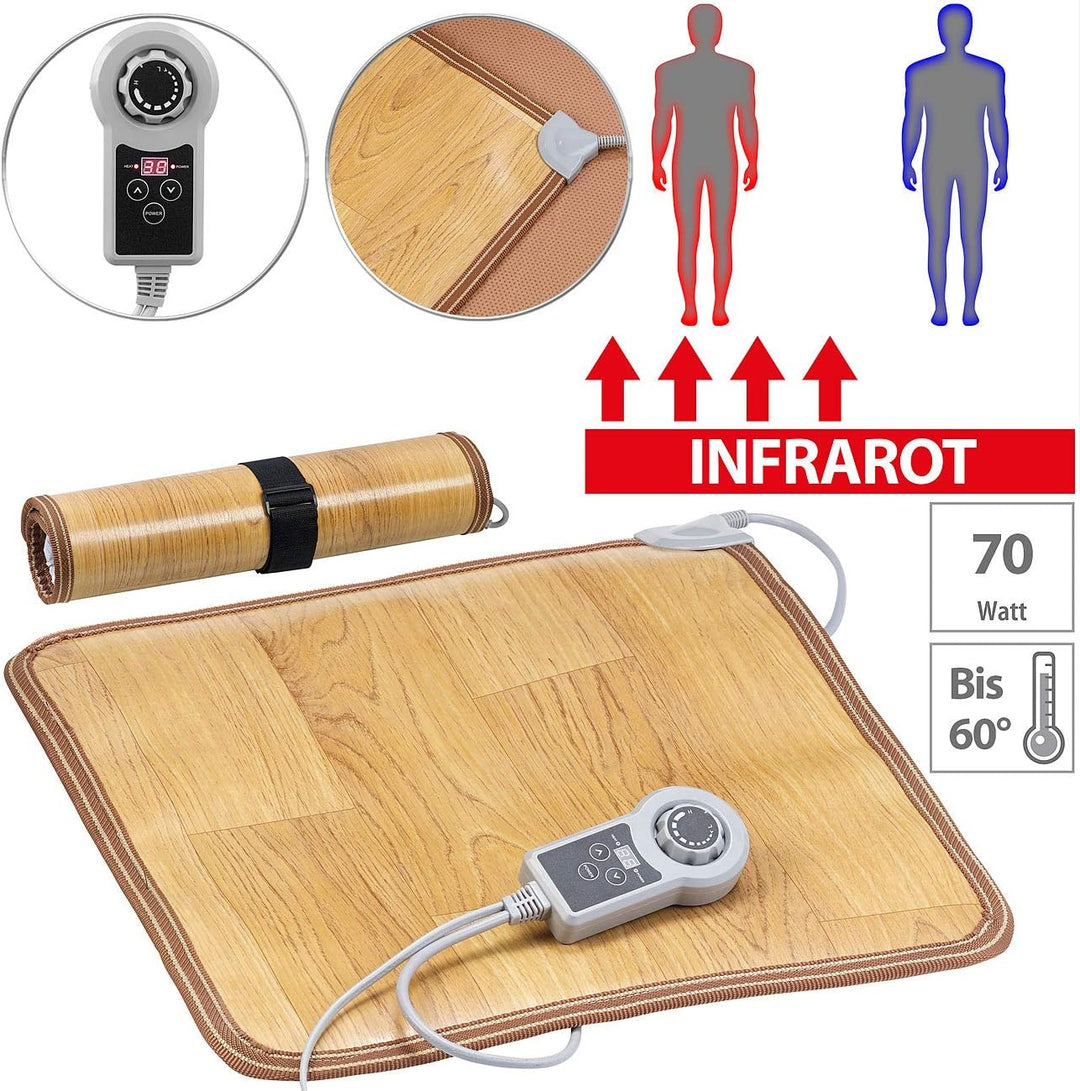 infactory Teppichheizung Infrarot: Beheizbare Infrarot-Fussboden-Matte, 50,5 x 55 cm, bis 60 °C, 70