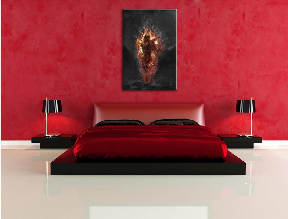 Pixxprint Verdunkelter Dämon des Feuers / 100x70cm Leinwandbild bespannt auf Holzrahmen/Wandbild Kun