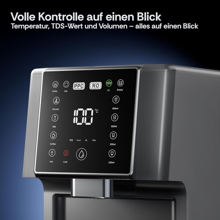 Slim Osmoseanlage Trinkwasser Auftisch | Direct Flow Umkehrosmoseanlage | Heisswasserspender | 4 Tem