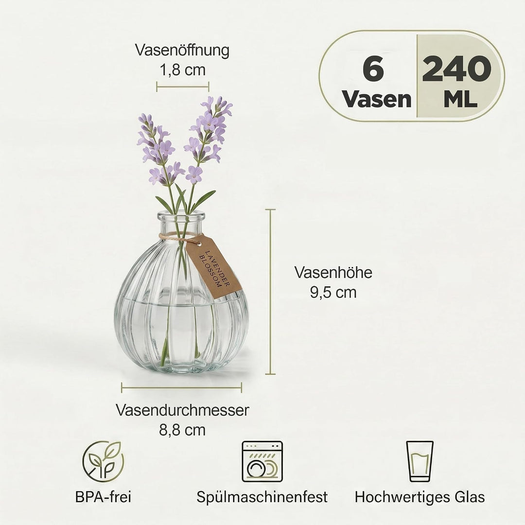 6 Kleine Blumen Vasen Deko – Blumenvasen Klein Tischdeko – Glasvase Gläschen Geburtstag Kommunion Ho