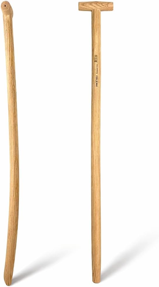 Synx Tools Spatensteel 110cm Gebogen, Schaufelstiel, Spatenstiel, Ersatz Spaten Holz Stiel aus Buche