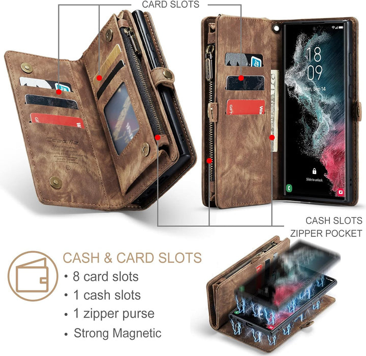 UFinetech Samsung S22+ Hülle, Stossfest Kartenfach Tasche Samsung Galaxy S22 Plus 5G Handyhülle, Fli