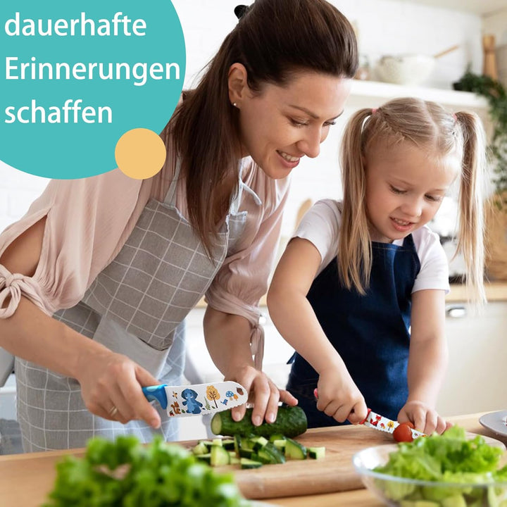 Kibbidea Kindermesser-Set 4-teilig, Küchenmesser für Kinder ab 3 Jahren, Edelstahl, Abgerundete Klin