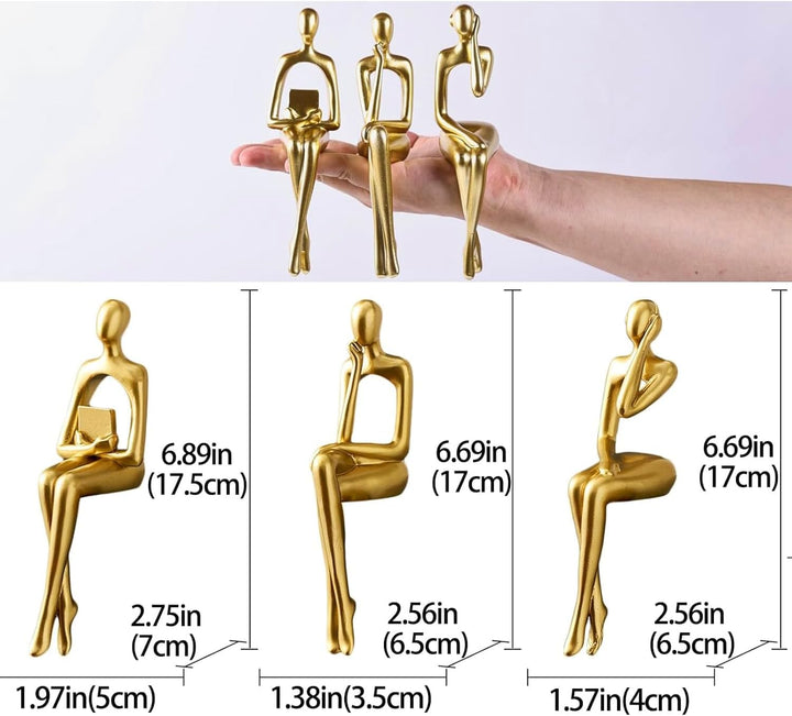 XYQXYQ Sitzende Figur, Abstrakte Skulptur Einer Denkenden Person auf einem Bücherregal, Goldfigur De