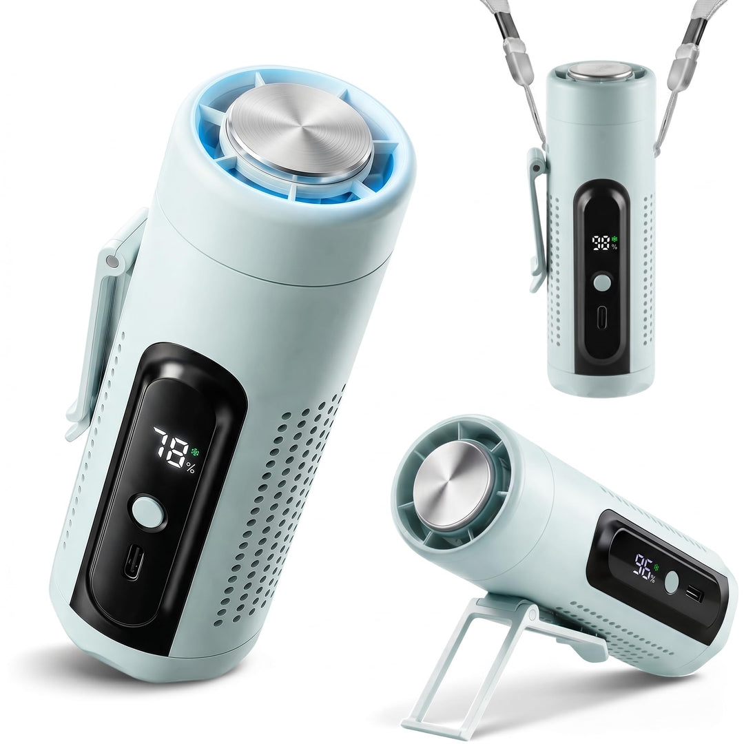Handventilator mit Kühlpad, 3 in 1 Mini Ventilator Leise Akku USB, 5 Stufen Tragbarer Clip Tischvent