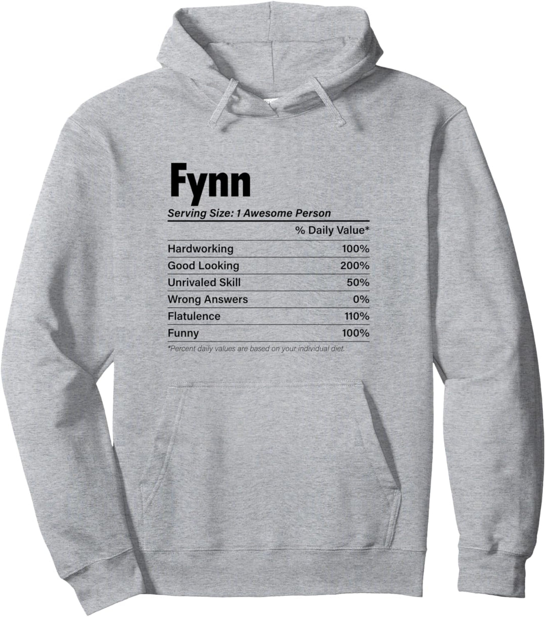 FYNN Nutrition Facts | Funny Name Definition - Graphic Pullover Hoodie