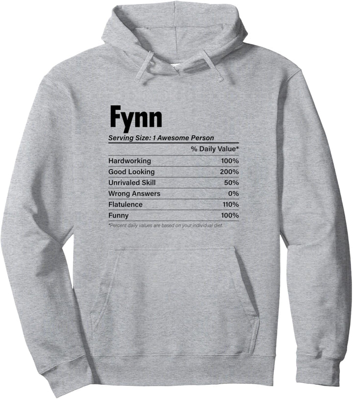 FYNN Nutrition Facts | Funny Name Definition - Graphic Pullover Hoodie