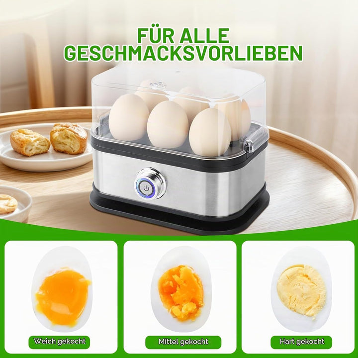 VINATO Eierkocher, bis zu 6 Eier (weich, mittel, hart, pochiert), Familiengrösse Egg Cooker, Leicht