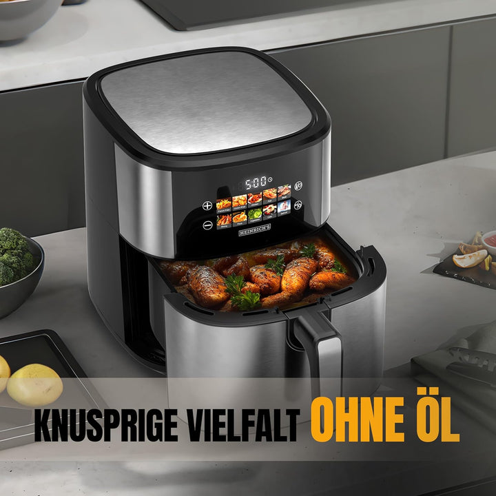 HEINRICHS Heissluftfritteuse, 6,5 Liter XXL Air Fryer, 10in1 Airfritteuse, LED-Color-Display mit Sen