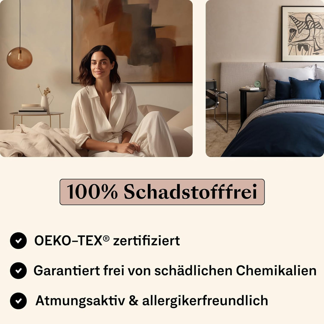 Amqua Mako Satin Bettwäsche Set 155x220cm + Kissenbezug 40x80cm, 100% ägyptische Baumwolle (Zertifiz