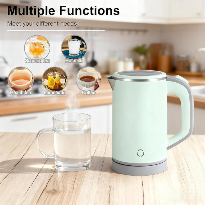 Reise Wasserkocher Edelstahl Klein, 0.8L 5 Minuten Schnelles Kochen Elektrischer Wasserkocher, 600W
