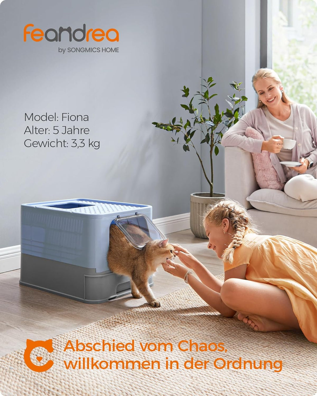 Feandrea Katzenklo, Katzentoilette, mit Deckel, ausziehbares Tablett, Schaufel, Bürste, geräumig für