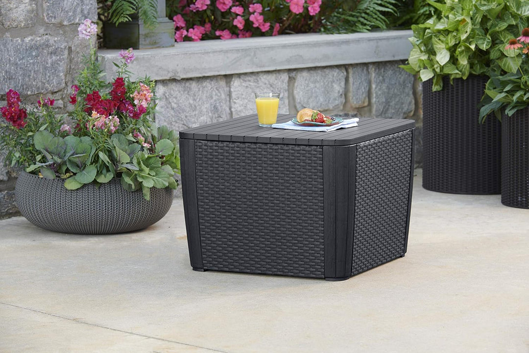 Allibert by Keter Gartentisch Luzon Plus flat wicker, graphit, Deckel abnehmbar, mit Stauraum, Kunst
