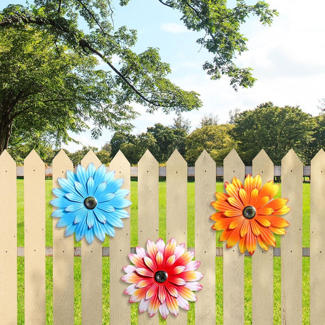 3 Stück Metall-Blumen-Wandkunst, 3D-Metall-Gänseblümchen, Wanddekoration, mehrere Schichten, hängend
