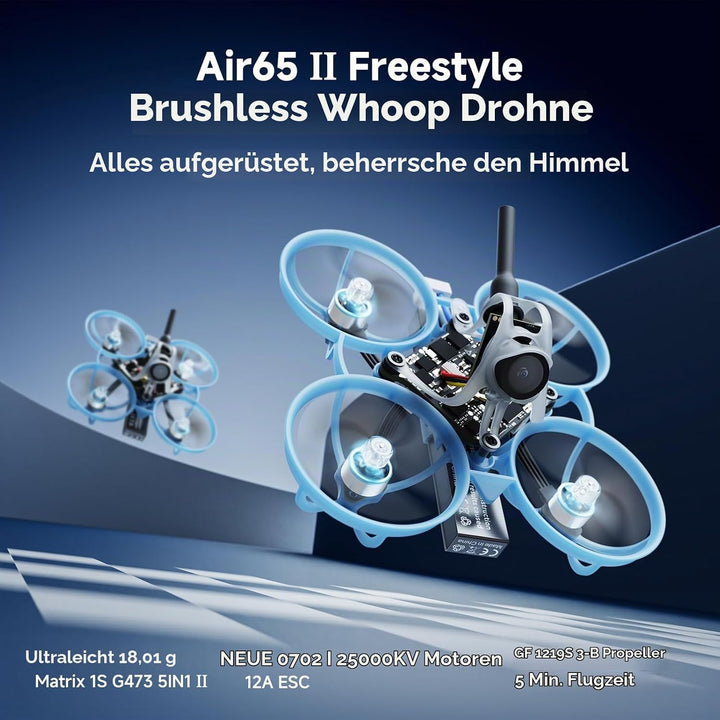 BETAFPV Air65 II Brushless Whoop Quadcopter, Ultraleichte 1S 65mm Mikro Drohne mit Matrix 1S 5IN1 II