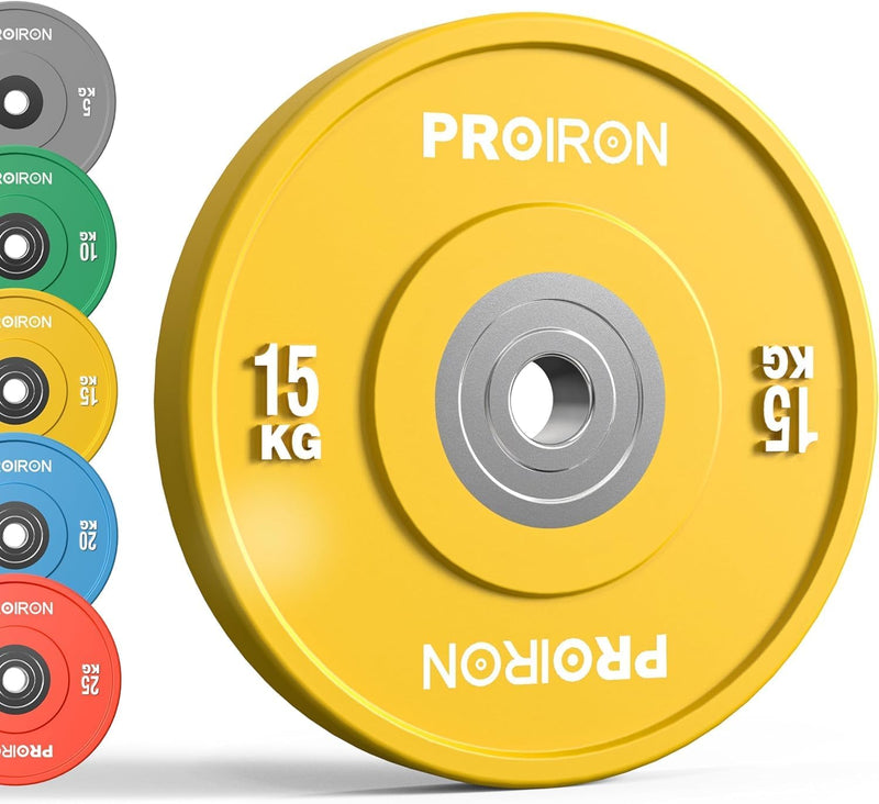 PROIRON Hantelscheiben, Olympic Bumper Plates 50mm, 5-25kg, Hartgummi, Hanteln Gewichtsscheiben nach