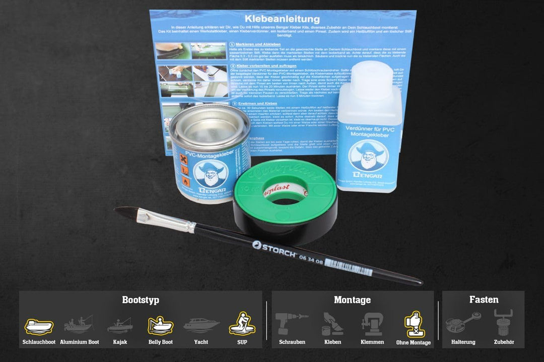 Set: Geberstange + Plattform + 2 x Halterung (164x68mm) + Kleber-Kit Bellyboote