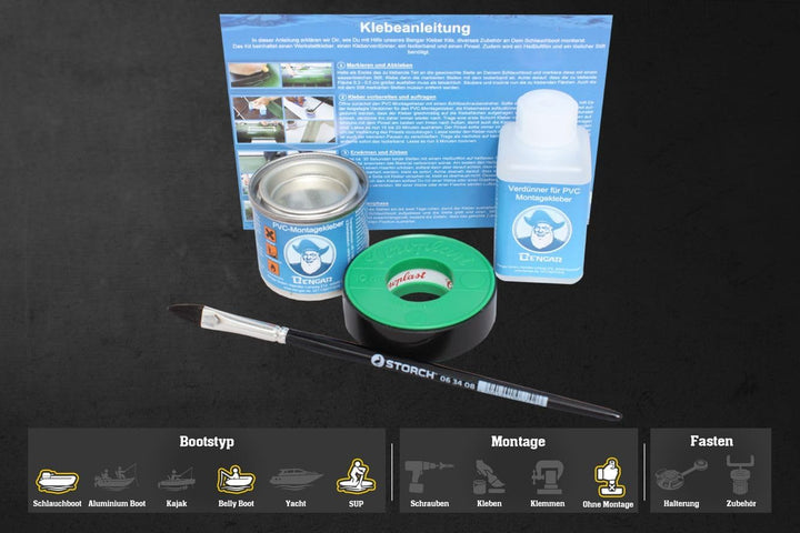 Set: Geberstange + Plattform + 2 x Halterung (164x68mm) + Kleber-Kit Bellyboote