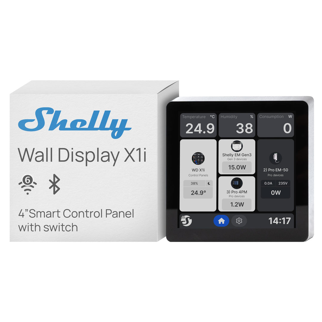 Shelly Wall Display X1i Silber - Smarte Bedienzentrale mit 4" Touchscreen, Integriertes Relais, Lich