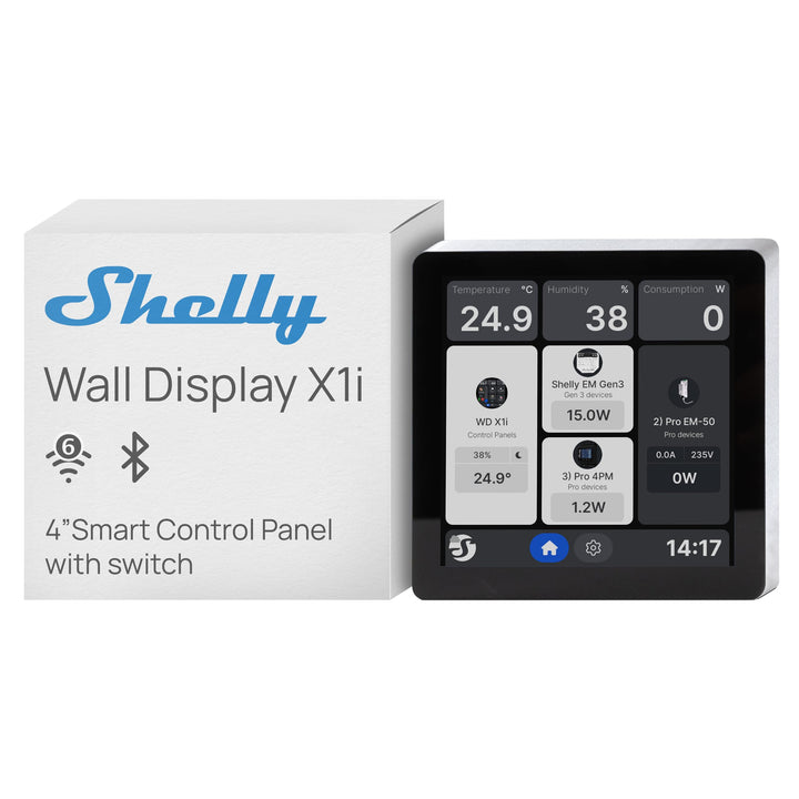 Shelly Wall Display X1i Silber - Smarte Bedienzentrale mit 4" Touchscreen, Integriertes Relais, Lich