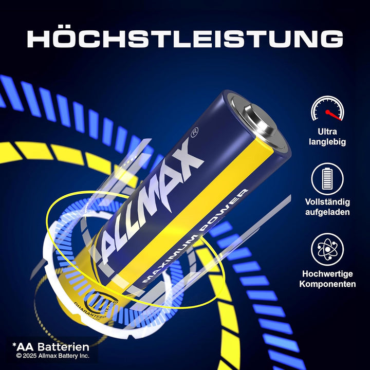 Allmax AA Maximum Power Alkaline Double A Batterien (48 Stück) - Ultra-Langlebigkeit, 10 Jahre Haltb