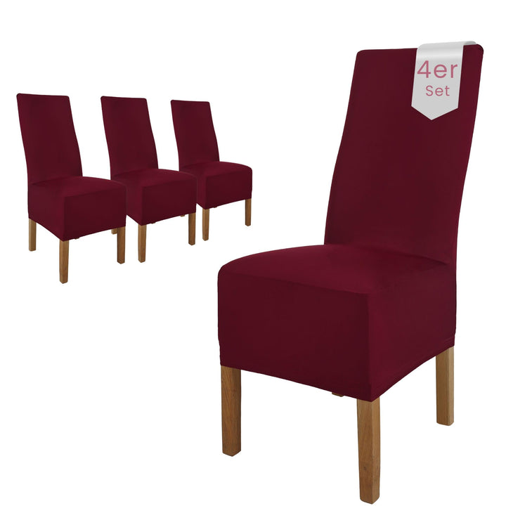 SCHEFFLER-Home Stuhlhussen 4er Set Lena Bordeaux/elastische und langlebige Hussen für Stühle/Robuste