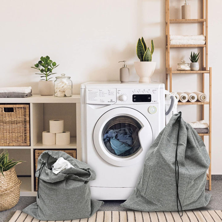 DuneDesign Leinen Look: 100l Wäschesack Gross XXL + 60l Wäschesammler Reise - Wäschesack für Schmutz