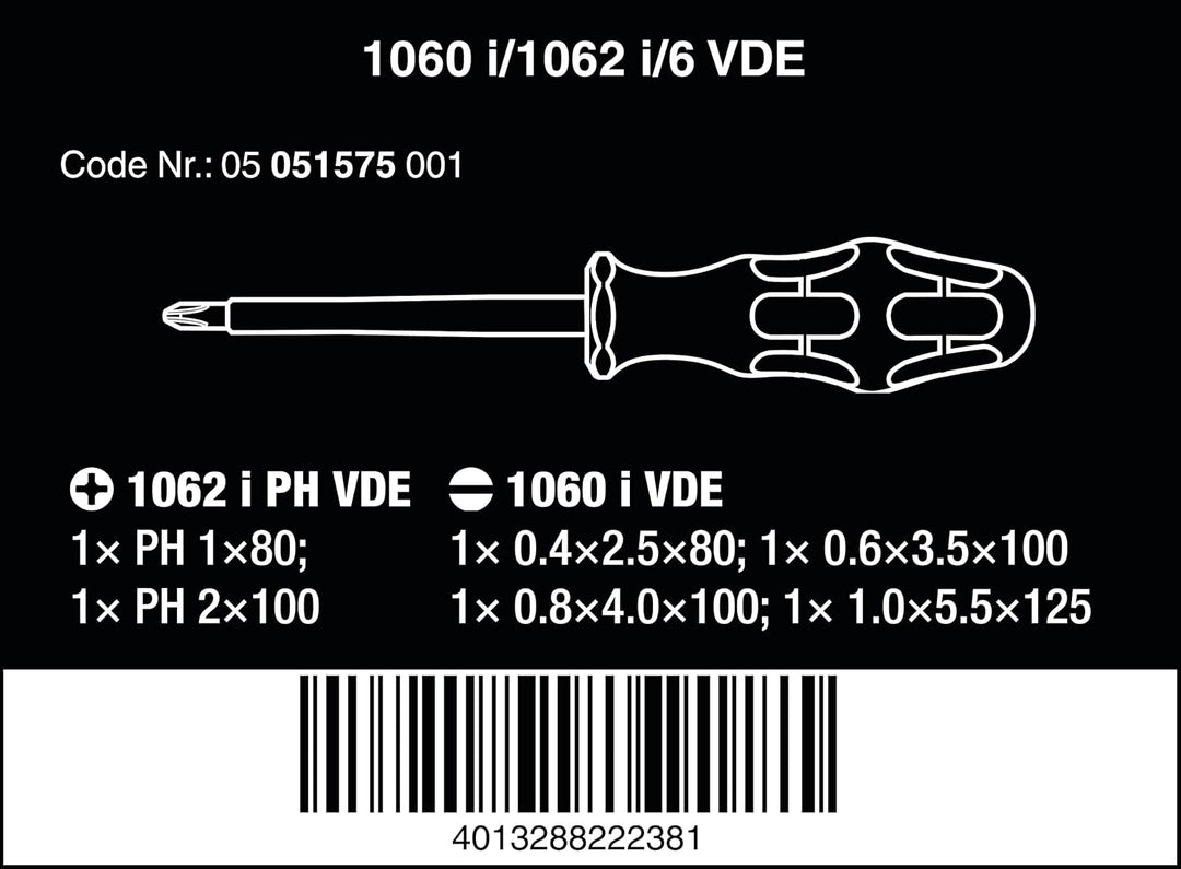 Wera '05051575001 1060 i/1062 i/6 Schraubendrehersatz Kraftform VDE, 6-teilig, Gelb/Rot Phillips & S