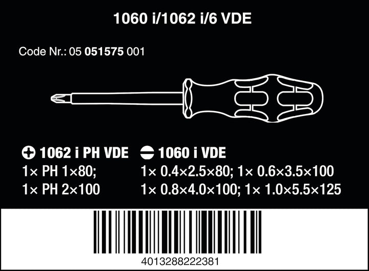 Wera '05051575001 1060 i/1062 i/6 Schraubendrehersatz Kraftform VDE, 6-teilig, Gelb/Rot Phillips & S