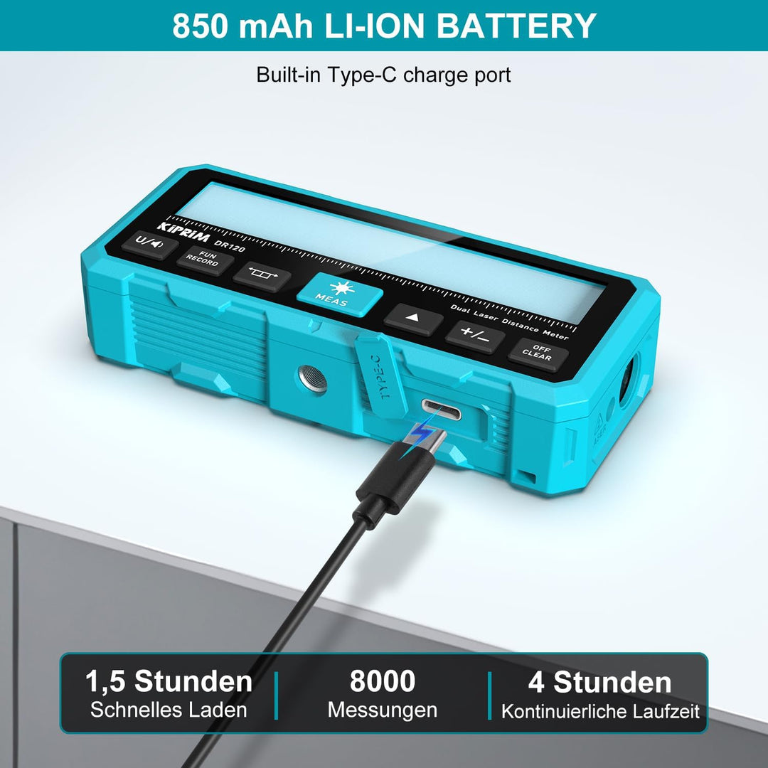 Kiprim 120m Dual Laser Entfernungsmesser DR120 mit Bidirektionaler Laserausstrahlung, Vertikaler Las