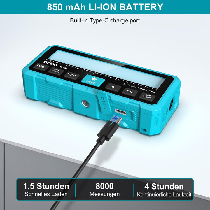 Kiprim 120m Dual Laser Entfernungsmesser DR120 mit Bidirektionaler Laserausstrahlung, Vertikaler Las