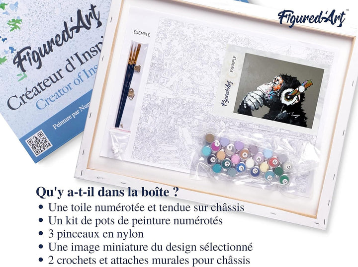 Figured'Art Malen Nach Zahlen Erwachsene Mit Rahmen Affe mit Kopfhörer - Paint by Numbers Basteln DI