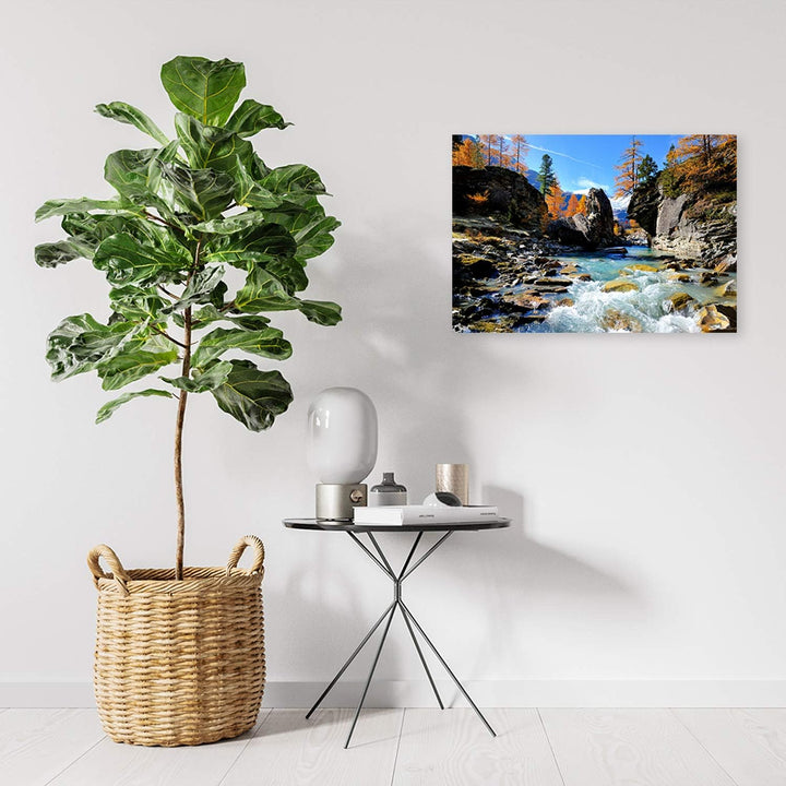 Feeby Vlies Leinwandbild Natur Flusslauf 90x60 cm Wand Bild Kunstdruck Deko Wohnzimmer Wohnungs Deko