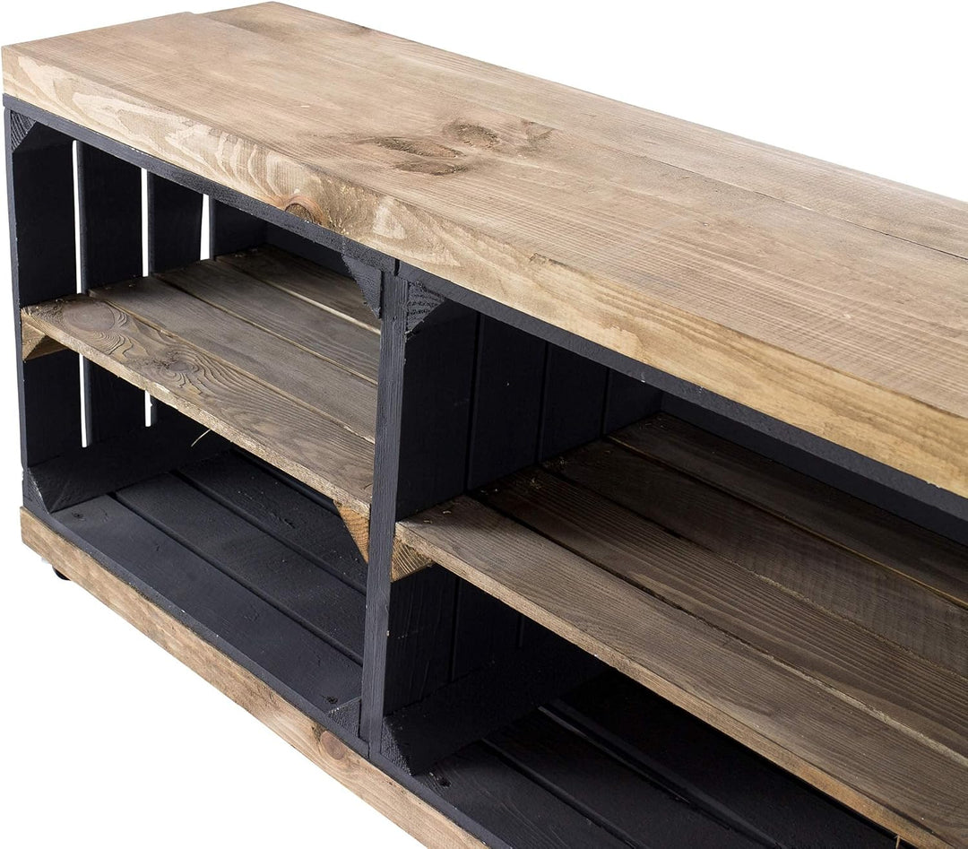 Sideboard aus Holz, braune Regalbretter, auf Rollen mit 4 Fächern - NEU - 100x30x50 cm - idealer TV