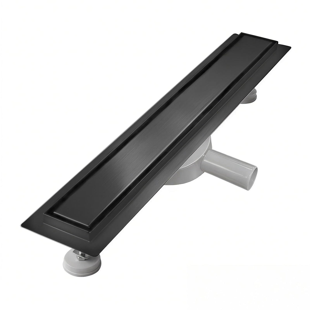 Duschrinne 30 cm, Schwarz Befliesbar Duschrinne extra flach, Edelstahl Bodenablauf Komplettset mit 3