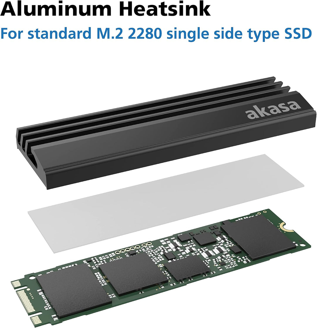 Akasa M.2 SSD Kühlkörper, Aluminium Kühlkörper Kühlrippen, Mit Thermoklebeband, Passend für M.2 2280