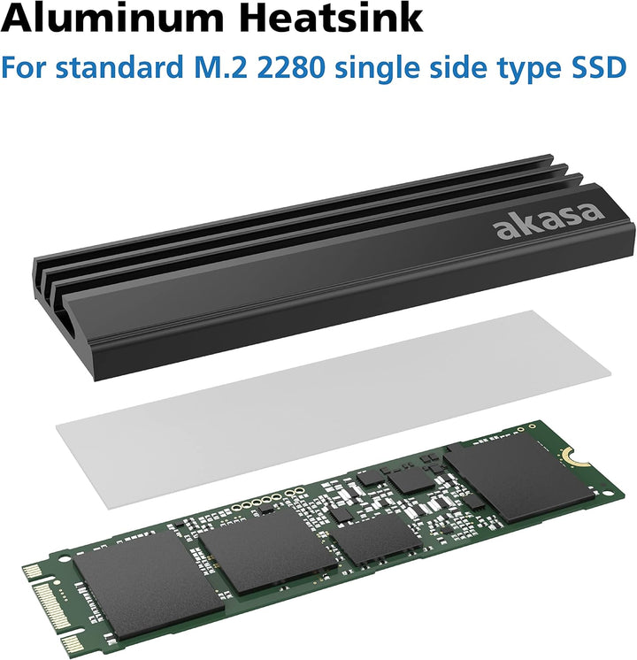 Akasa M.2 SSD Kühlkörper, Aluminium Kühlkörper Kühlrippen, Mit Thermoklebeband, Passend für M.2 2280
