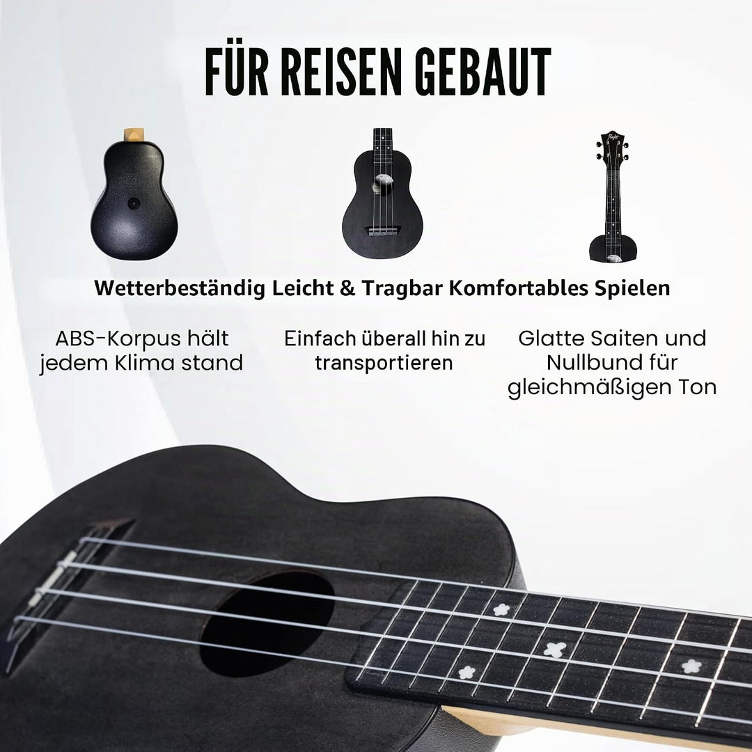 Flight, 4-saitige Travel Series Sopran-Ukulele, schwarz (TUS-35 BK), Schwarz