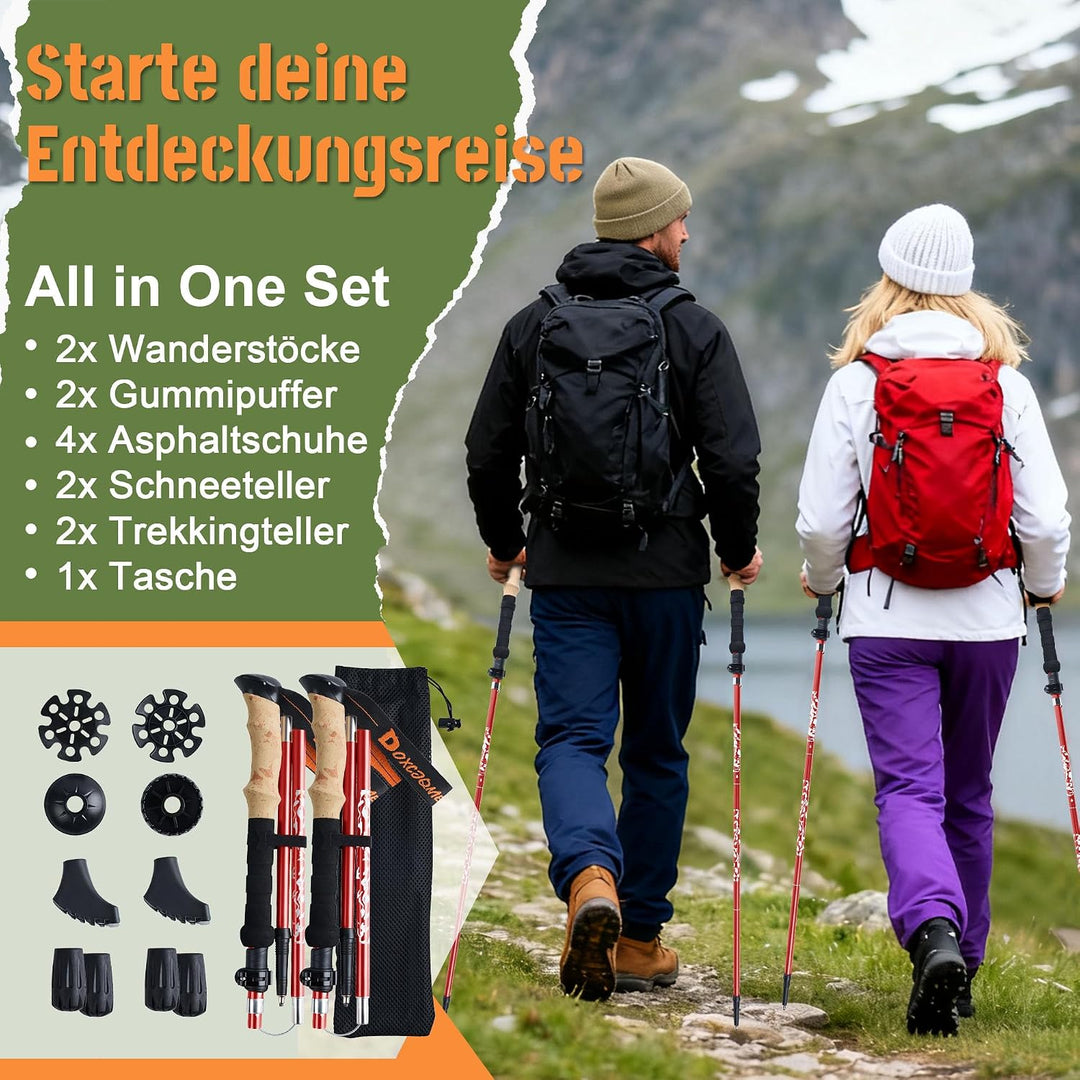 Wanderstöcke Faltbar Aluminium Trekkingstöcke Nordic Walking Stöcke Damen Herren 110-130cm Leichte T
