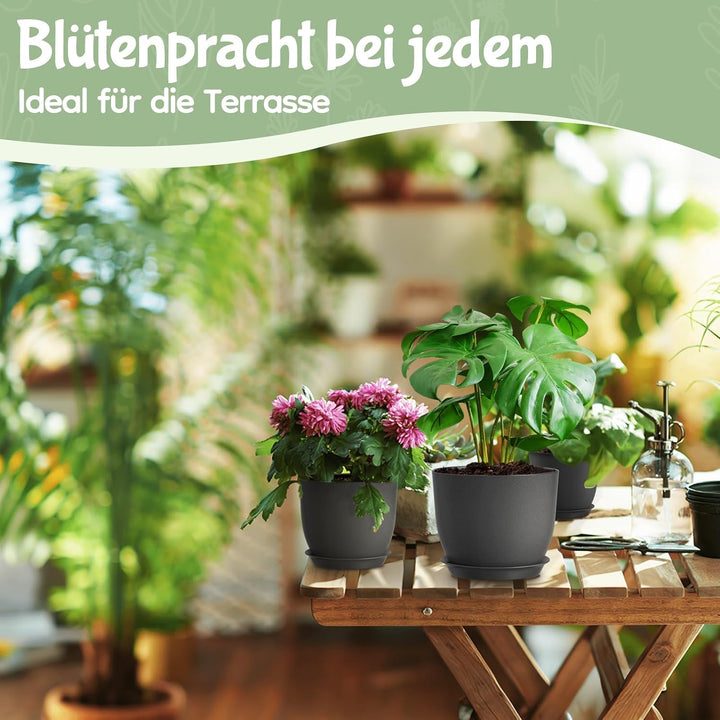 FIASON 25/23/20 cm Schwarz Blumentopf, Kunststoff-kräutertopf mit Drainagelöchern und Untertassen, E