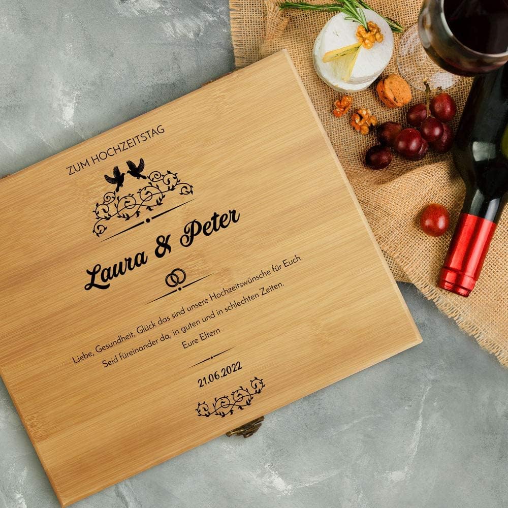 Maverton Weinöffner-Set personalisiert Weinset Sommelier Set - Geschenkbox Holzbox + 6er Weinzubehör