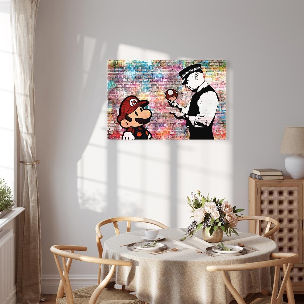 murando Akustikbild Banksy Super Mario Mushroom Cop 120x80 cm Bilder Akustikschaum Hochleistungsscha