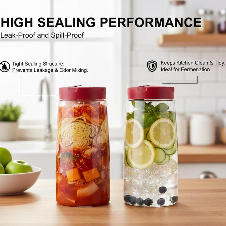 2 Stück Fermentierglas mit 1-Wege-Entlüftung, 2.2L kimchi behälter, Breiter Öffnung Einmachglas mit