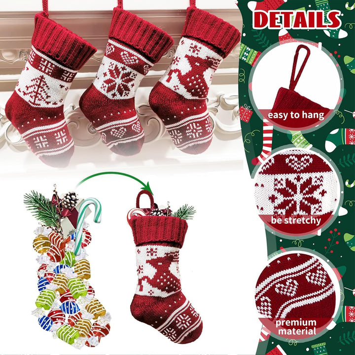 3er Set Nikolausstrumpf Kinder Klein, Gestrickte Weihnachtsstrümpfe zum Befüllen, Weihnachtsstiefel