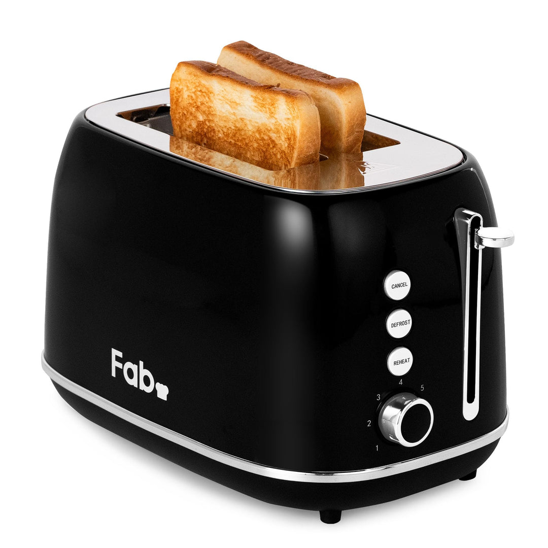Fab by Kitchen in the box Toaster 2 Scheiben, Retro Toaster aus Edelstahl mit breiten Schlitzen und