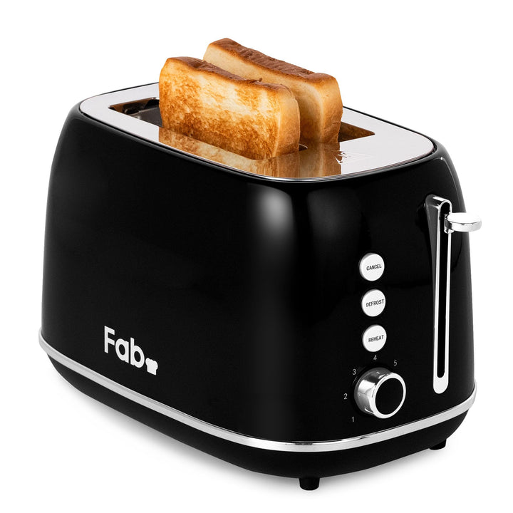 Fab by Kitchen in the box Toaster 2 Scheiben, Retro Toaster aus Edelstahl mit breiten Schlitzen und