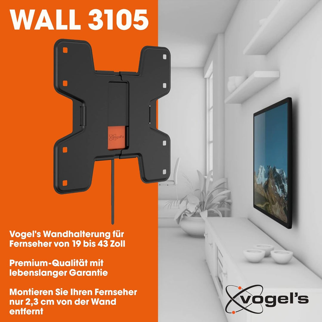 Vogel's WALL 3105 flache TV Wandhalterung für 19-43 Zoll Fernseher, max. 20 kg, max. VESA 200 x 200,